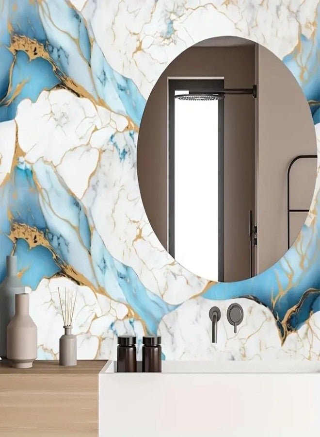 TEKCOOL ورق جدران TEKCOOL مقاوم للماء والزيوت بنقشة الرخام، مناسب للأثاث والمطابخ والخزائن والدواليب وأسطح الطاولات، سواء كانت بلاستيكية أو خشبية أو غيرها، ملصق PVC ذاتي اللصق (60 × 200 سم) (تصميم جديد، أبيض سماوي، 4 قطع) - Image 5